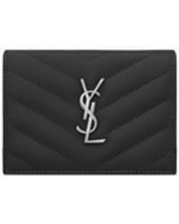 Saint Laurent - Monogram Matelasse Lambskin Leather Card Holder - Lyst