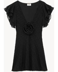 Saint Laurent - Saint Laone Sizerent Vネックドレス（刺繍入りモスリン） - Lyst