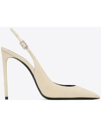 Saint Laurent - Zoe slingback-pumps aus crêpe de chine weiß - Lyst