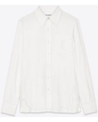 Saint Laurent - Hemd mit monogramm-stickerei aus baumwolle nd leinen weiß - Lyst