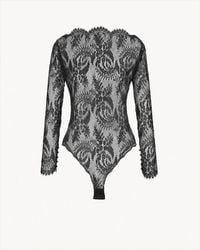 Saint Laurent - Body Con Cuello Barco De Encaje Revestido De Silicona - Lyst