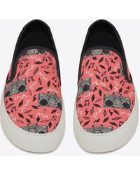 Saint Laurent VENICE slip-on en toile imprimé radio - Rouge