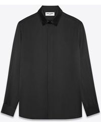 Saint Laurent - Hemd mit yves-kragen aus seidensatin schwarz - Lyst
