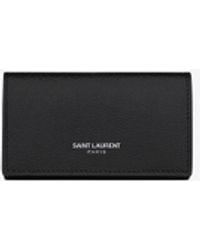 Saint Laurent - Paris, schmales schlüsseletui aus leder mit grain-de-poudre-prägung schwarz - Lyst