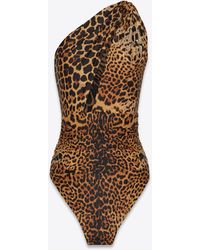 Saint Laurent Leopard Print Swimsuit Draped On Shoulder - Brown