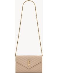 Saint Laurent - Cassandre Classic Chain Wallet En Cuir Grain De Poudre - Lyst