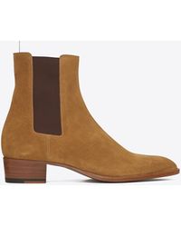Saint Laurent Wyatt Chelsea Boots In Suede in Mustard (Brown) for Saint Laurent Wyatt Chelsea Boots In Suede in Mustard (Brown) for
