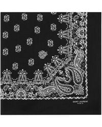 Saint Laurent Bandana Square Scarf In Black And White Paisley Printed Cotton