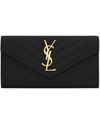 Saint Laurent - Ysl Monogramme Flap Wallet Grain De Poudre Leather Nero - Lyst