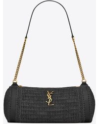 Saint Laurent - Cassandre Small Cylinder Bag In Raffia And Vegetable-tanned Leather - Lyst