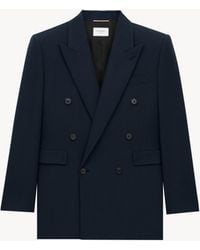 Saint Laurent - Veste Longue En Gabardine De Laine - Lyst