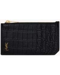 Saint Laurent - Tiny Cassandre Fragments Porte-cartes Zippé En Cuir Mat Embossé Crocodile - Lyst