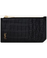 Saint Laurent - Tiny Cassandre Fragments Porte-cartes Zippé En Cuir Mat Embossé Crocodile - Lyst