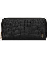 Saint Laurent - Tiny Cassandre Portefeuille Zippé En Cuir Mat Embossé Crocodile - Lyst