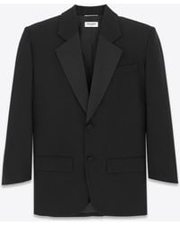 Saint Laurent - Oversized Tuxedo Jacket In Raised-stripe Wool - Lyst
