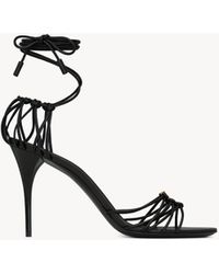 Saint Laurent - Leather Stiletto Sandals With Bronze Ysl Logo - Lyst