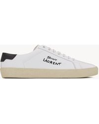 Saint Laurent - Embroidered Sneakers In Canvas And Smooth Leather - Lyst
