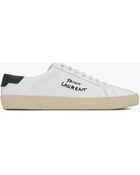 Saint Laurent - Embroidered Sneakers In Canvas And Smooth Leather - Lyst
