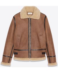 Saint Laurent Aviator Jacket In Aged Leather And Shearling - Brown