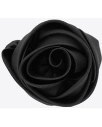 Saint Laurent - Broche Rose En Organza De Soie Noir - Lyst