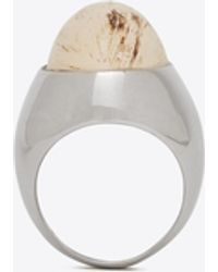 Saint Laurent Oversize Oval Cabochon Ring In Metal And Resin - White