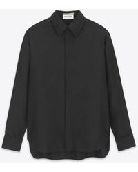 Saint Laurent - Boyfriend-hemd aus baumwolle nd seidentaft schwarz - Lyst