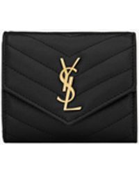 Saint Laurent - Leather Quilted Trifold Wallet - Lyst