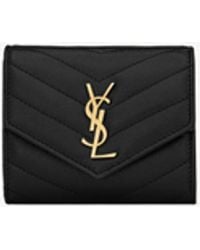 Saint Laurent - Leather Quilted Trifold Wallet - Lyst