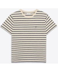 Saint Laurent - Saint Laurent - T-shirt Monogramme À Rayures En Jersey - Lyst