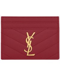 Saint Laurent Monogram Quilted Cardholder - Red