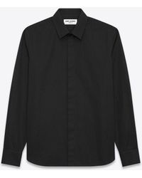 Saint Laurent - Hemd mit yves-kragen aus baumwollpopeline im slim-fit schwarz - Lyst