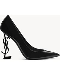 Saint Laurent - Décolleté opyum in pelle verniciata con tacco metal strutturato ysl - Lyst