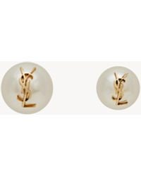 Saint Laurent - Boucles D'Oreilles Perles Cassandre En Métal - Lyst