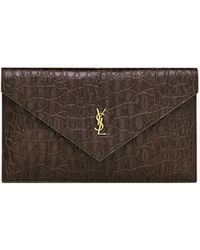 Saint Laurent - Paris Pouch Aus Leder Mit Krokoprägung - Lyst