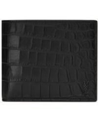 Saint Laurent - Croc-Embossed Leather Monogram Card Holder - Lyst