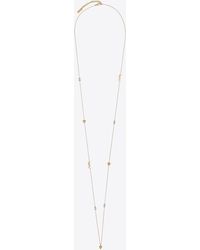 Saint Laurent - Ysl, Heart And Rhinestone Long Necklace In Metal - Lyst
