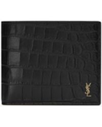 Saint Laurent - Tiny Cassandre East/West Portemonnaie Aus Mattem Leder Mit Krokoprägung - Lyst
