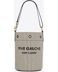 Saint Laurent Rive Gauche Bucket Bag In Striped Canvas And Leather - Multicolour