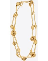 Saint Laurent Asymmetric Beads Long Necklace In Metal - Metallic