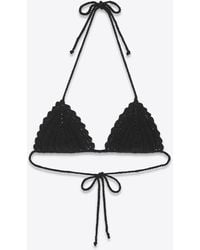 Saint Laurent Triangle Bikini Top In Crochet Cotton - Black