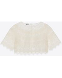 Saint Laurent Cropped Top In Embroidered Lace - White