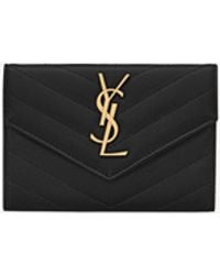 Saint Laurent - Monogram Matelasse Lambskin Leather Card Holder - Lyst