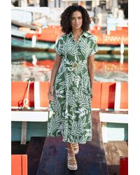 Yumi' - Leaf Print Viscose Relaxed Midi Shirt Dress - Lyst