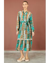 Yumi' - Multicolour Patchwork Viscose Midi Shirt Dress - Lyst