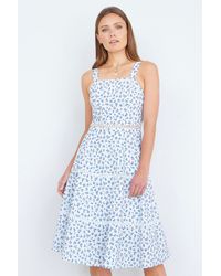 Yumi' - Ditsy Floral Cotton Midi Sun Dress With Lace Trims - Lyst