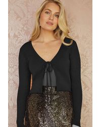 Yumi' - Metallic Knitted Ribbed Tie Front Bolero - Lyst