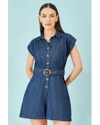 Yumi' - Chambray Cotton Playsuit - Lyst