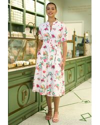Yumi' - Floral Print Cotton Broderie Anglaise Midi Shirt Dress - Lyst