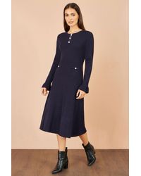 Yumi' - Viscose Knitted Midi Dress With Buttons - Lyst