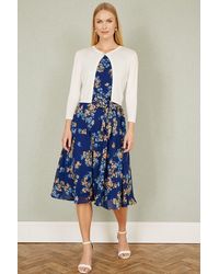 Yumi' - Ivory Diamante Button Cropped Cardigan - Lyst